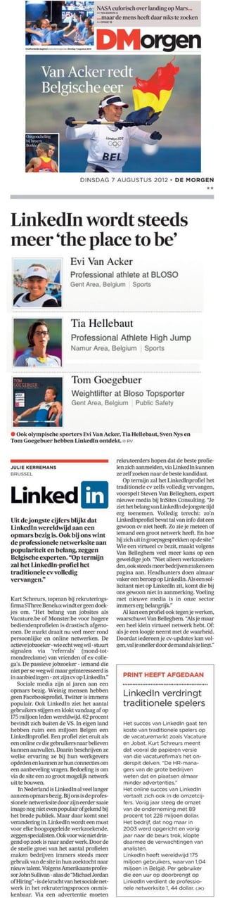 De Morgen 2012 over Linkedin België