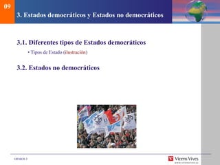 DEMOS 3
3. Estados democráticos y Estados no democráticos
3.1. Diferentes tipos de Estados democráticos
• Tipos de Estado (ilustración)
3.2. Estados no democráticos
09
 