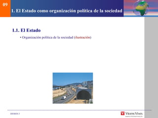 DEMOS 3
1. El Estado como organización política de la sociedad
1.1. El Estado
• Organización política de la sociedad (ilustración)
09
 