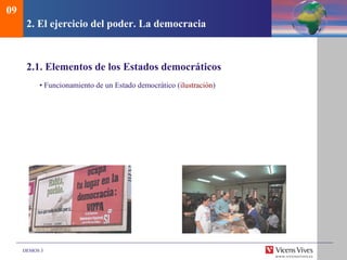 DEMOS 3
2. El ejercicio del poder. La democracia
2.1. Elementos de los Estados democráticos
• Funcionamiento de un Estado democrático (ilustración)
09
 
