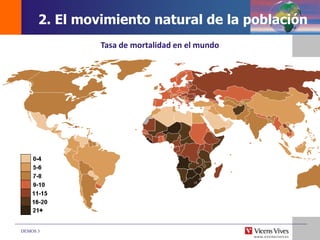 DEMOS 3
Tasa de mortalidad en el mundo
2. El movimiento natural de la población
 