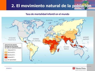 DEMOS 3
Tasa de mortalidad infantil en el mundo
2. El movimiento natural de la población
 