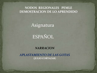 NODOS  REGIONALES PEMLE DEMOSTRACION DE LO APRENDIDO Asignatura ESPAÑOL NARRACION APLASTAMIENTO DE LAS GOTAS (JULIO CORTAZAR) 