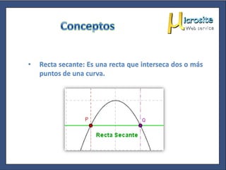 •   Recta secante: Es una recta que interseca dos o más
    puntos de una curva.
 