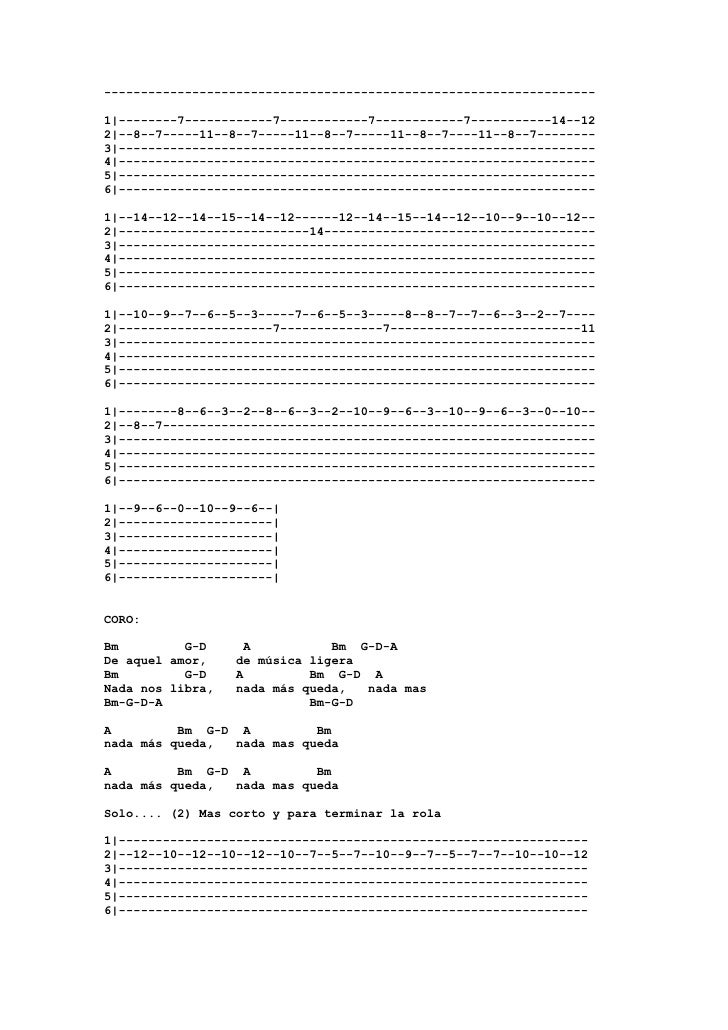 De musica ligera con n acordes y tablatura