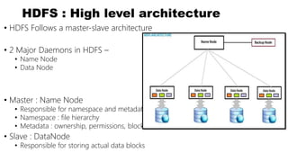 MapReduce : High Level Architecture
• Map reduce has a master slave architecture too
• 2 Daemon processes
• Master : Job T...