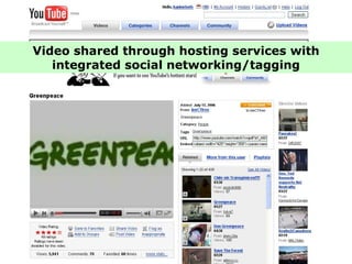Video shared through hosting services with integrated social networking/tagging 