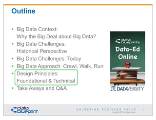 Outline
•
•
•
•
•
•

Big Data Context:
Why the Big Deal about Big Data?
Big Data Challenges:
Historical Perspective
Big Da...