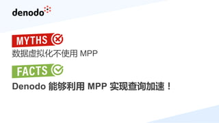 数据虚拟化不使用 MPP
Denodo 能够利用 MPP 实现查询加速！
 