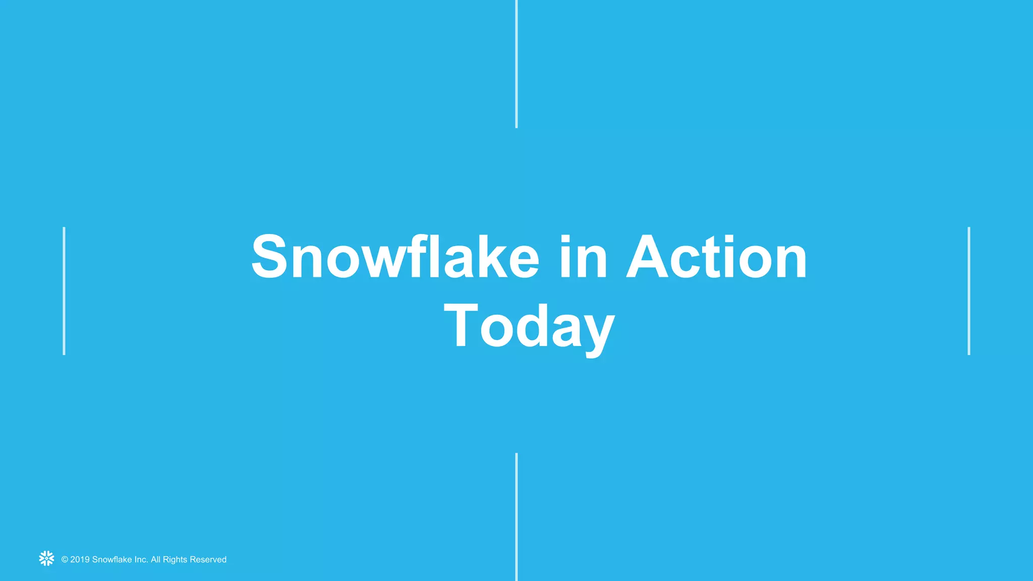 © 2019 Snowflake Inc. All Rights Reserved
Snowflake in Action
Today
 
