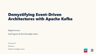 Bogdan Sucaciu
Staff Engineer@ 8x8 |Pluralsight Author
Demystifying Event-Driven
Architectures with Apache Kafka
bsucaciu.com
@bsucaciu
linkedin.com/bogdan-sucaciu
 