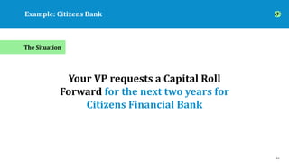 Example: Citizens Bank
43
Your VP requests a Capital Roll
Forward for the next two years for
Citizens Financial Bank
The S...