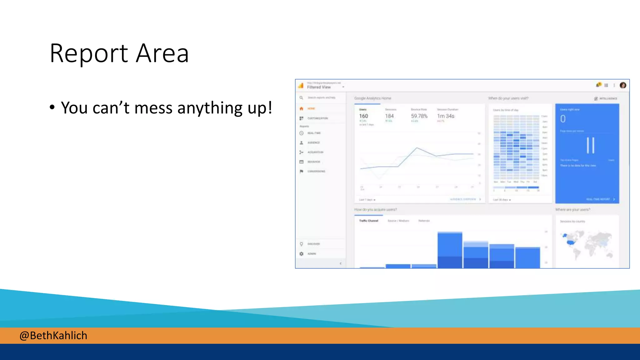 @BethKahlich
Report Area
• You can’t mess anything up!
 