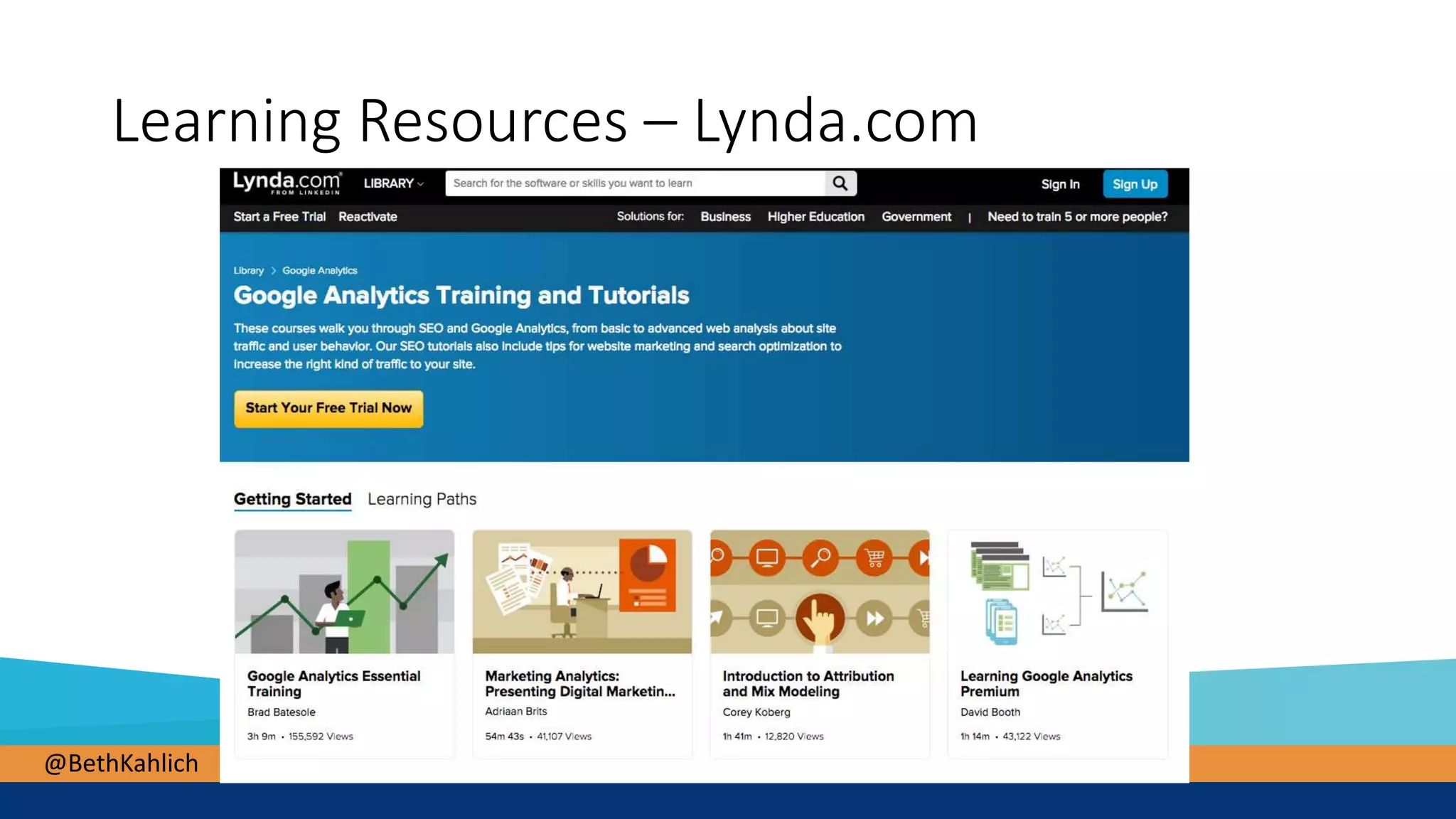 @BethKahlich
Learning Resources – Lynda.com
 