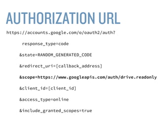 GOAL: ACCESS LIST OF CUSTOMER
FILES IN GOOGLE DRIVE.
 