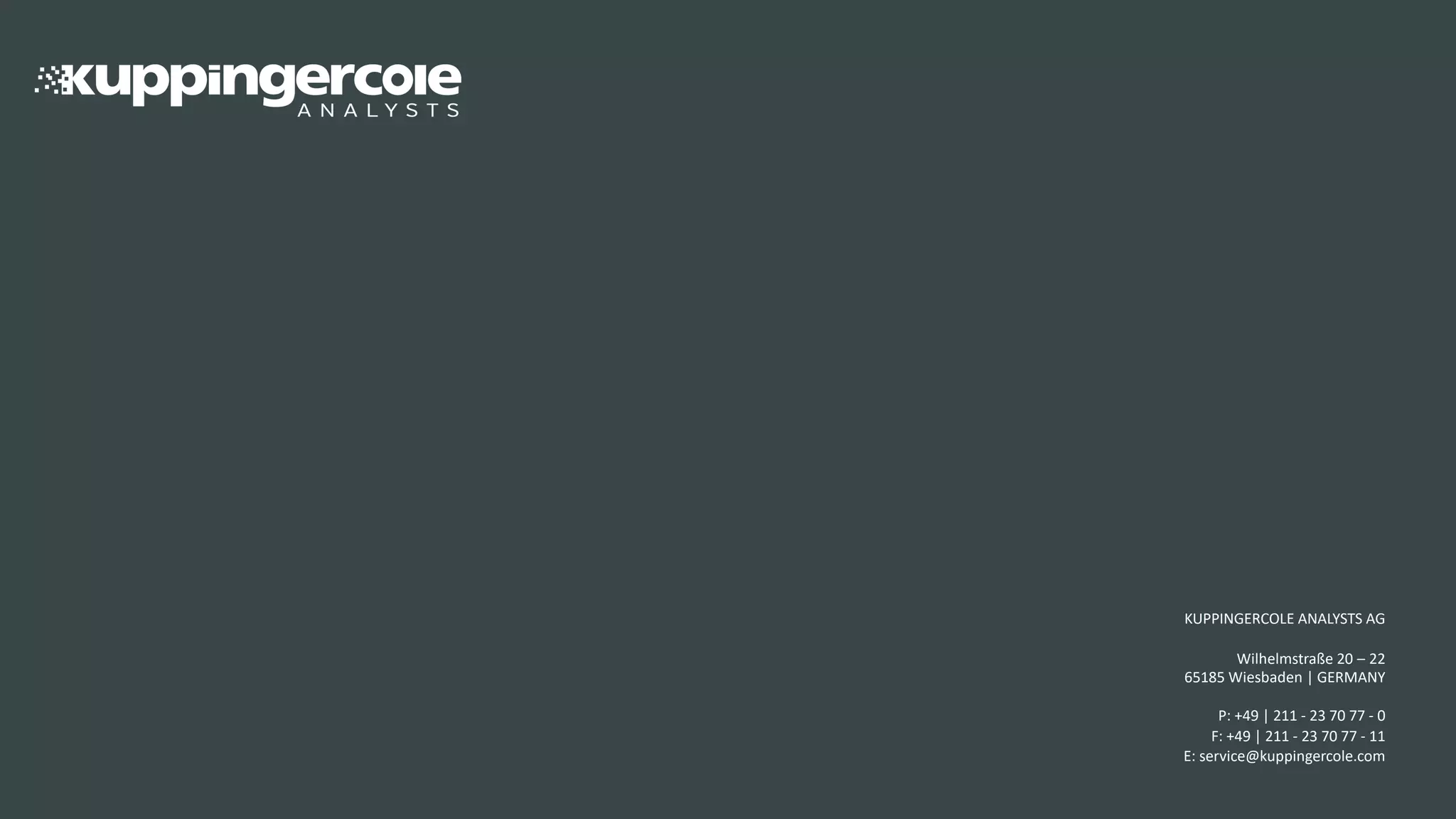 22 KUPPINGERCOLE ANALYSTS AG Wilhelmstraße 20 – 22 65185 Wiesbaden | GERMANY P: +49 | 211 - 23 70 77 - 0 F: +49 | 211 - 23 70 77 - 11 E: service@kuppingercole.com 