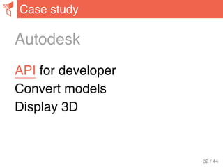 Autodesk
API for developer
Convert models
Display 3D
Case study
32 / 44
 