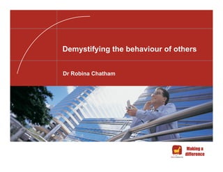 Demystifying the behaviour of others


Dr Robina Chatham




                                 Making a
                                difference
 