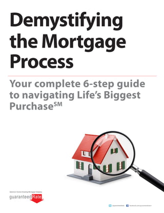 Demystifying
the Mortgage
Process
Your complete 6-step guide
to navigating Life’s Biggest
PurchaseSM




                     @guaranteedrate   facebook.com/guaranteedrate1
 