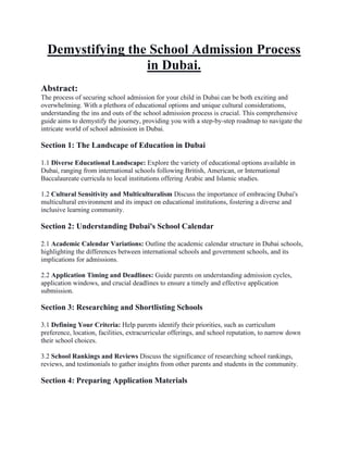 Demystifying the School Admission Process in Dubai. | PDF