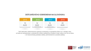 DEŇ DAŇOVÉHO ODBREMENIA NA SLOVENSKU
2015 2016 2017 2018
10
AUG
12
AUG
16
AUG
20
AUG
Aktualizovaný údaj
Deň daňového odbre...