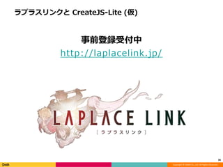 Copyright © DeNA Co.,Ltd. All Rights Reserved.
ラプラスリンクと CreateJS-Lite (仮)
事前登録受付中
http://laplacelink.jp/
34
 