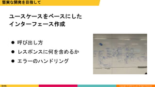 Copyright © DeNA Co.,Ltd. All Rights Reserved.
堅実な開発を目指して
ユースケースをベースにした
インターフェース作成
 呼び出し方
 レスポンスに何を含めるか
 エラーのハンドリング
 