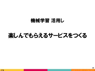Copyright (C) 2016 DeNA Co.,Ltd. All Rights Reserved.
138	
機械学習 活用し
楽しんでもらえるサービスをつくる
 