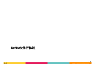 Copyright	©	DeNA	Co.,Ltd.	All	Rights	Reserved.	
DeNAの分析体制
4	
 