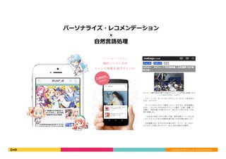 Copyright	©	DeNA	Co.,Ltd.	All	Rights	Reserved.	
パーソナライズ・レコメンデーション	
×	
⾃然⾔語処理
 