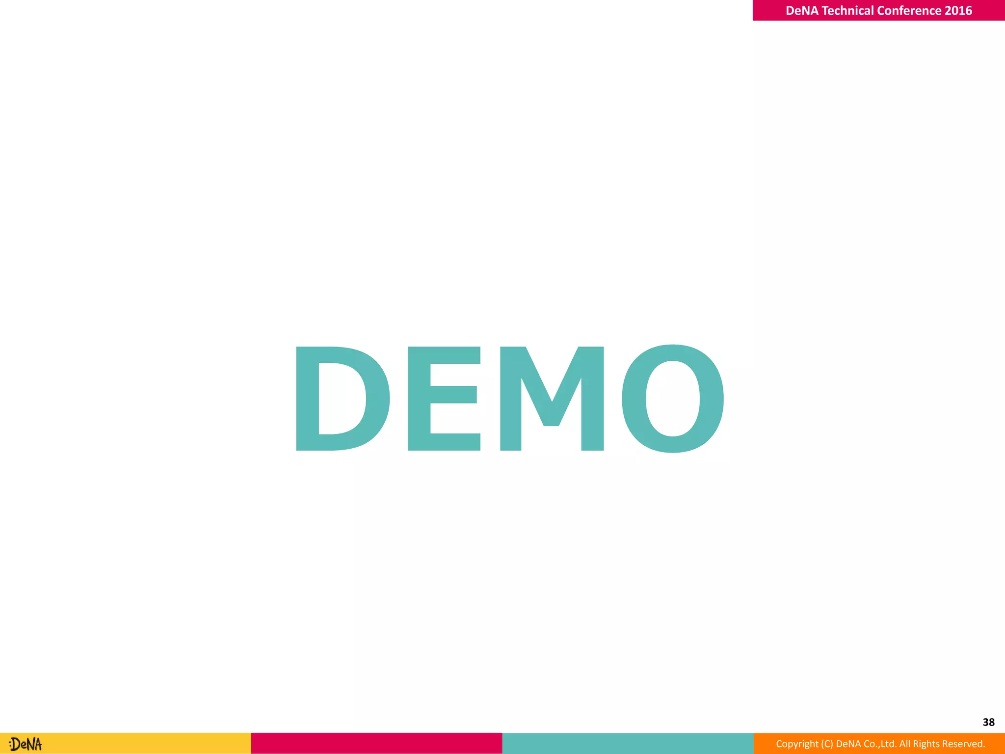 Copyright (C) DeNA Co.,Ltd. All Rights Reserved.
DeNA Technical Conference 2016
DEMO
38
 