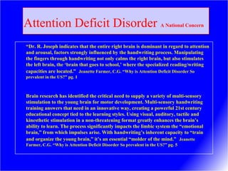 Attention Deficit Disorder A National Concern
“Dr. R. Joseph indicates that the entire right brain is dominant in regard t...