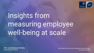 Insights from
measuring employee
well-being at scale
OECD WISE Centre & Persol Holdings Virtual Workshop
22 November 2023
Prof. Jan-Emmanuel De Neve
University of Oxford
 