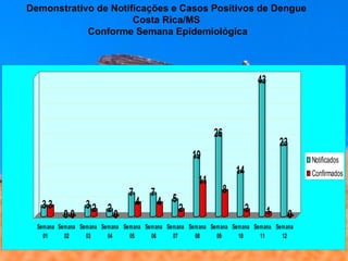 Demonstrativo de Notificações e Casos Positivos de Dengue  Costa Rica/MS  Conforme Semana Epidemiológica 