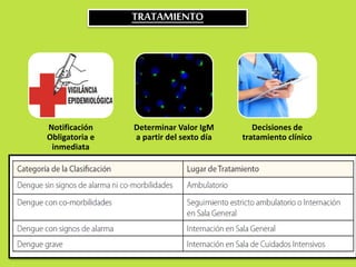 TRATAMIENTO 
Notificación 
Obligatoria e 
inmediata 
Determinar Valor IgM 
a partir del sexto día 
Decisiones de 
tratamiento clínico 
• Grupo A 
• Grupo B 
• Grupo C 
 