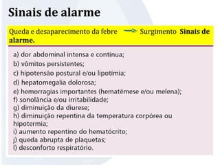 Sinais de alarme 
Queda e desaparecimento da febre Surgimento Sinais de 
alarme. 
 