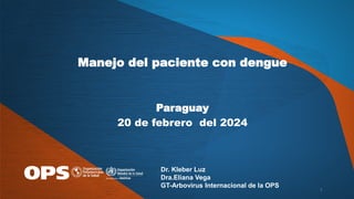 Manejo del paciente con dengue
Paraguay
20 de febrero del 2024
1
Dr. Kleber Luz
Dra.Eliana Vega
GT-Arbovirus Internacional de la OPS
 