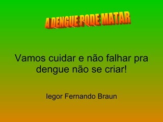 Vamos cuidar e não falhar pra dengue não se criar! Iegor Fernando Braun A DENGUE PODE MATAR 