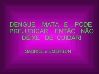 DENGUE  MATA  E  PODE  PREJUDICAR,  ENTÃO  NÃO DEIXE  DE  CUIDAR!   GABRIEL e EMERSON 