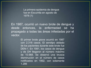 Todos los departamentos de Guatemala registran casos de dengue, principalmente los departamentos de Izabal, Zacapa, Petén y Chiquimula (registros 2009). La población más afectada corresponde a zonas urbanas. 