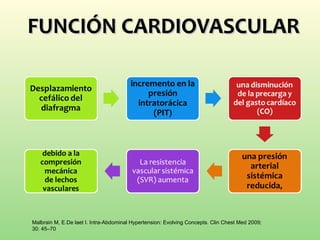 FUNCIÓN CARDIOVASCULARFUNCIÓN CARDIOVASCULAR
Malbrain M, E.De laet I. Intra-Abdominal Hypertension: Evolving Concepts. Clin Chest Med 2009;
30: 45–70
 