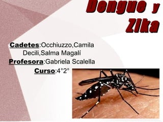 DengueDengue yy
ZikaZika
Cadetes:Occhiuzzo,Camila
Decili,Salma Magalí
Profesora:Gabriela Scalella
Curso:4°2°
 