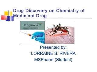 Drug Discovery on Chemistry of
Medicinal Drug
Presented by:
LORRAINE S. RIVERA
MSPharm (Student)
 