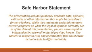 Safe Harbor Statement
This presentation includes publically available data, opinions,
estimates or other information that might be considered
forward-looking. While the statements enclosed represent
current judgment on what the legal obligations currently are
as of the date of this presentation, you are encouraged to
independently review all material provided herein. The
content is subject to risks and uncertainties that could cause
actual results to differ materially.
WEBINAR 2016
 