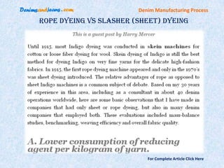 Denim Manufacturing Process

Rope Dyeing Vs Slasher (Sheet) Dyeing




                           For Complete Article Click Here
 