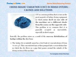 Denim Manufacturing Process

Cross-Shade Variation (CSV) In Indigo Dyeing :
          Causes and Solutions




                               For Complete Article Click Here
 
