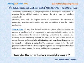 Denim Manufacturing Process

Whiskering Inconsistency On Jeans – A Solution




                                For Complete Article Click Here
 