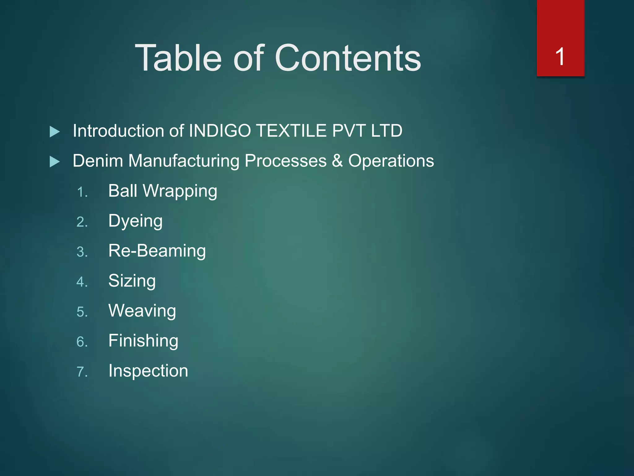 Denim manufacturing Operations & Process. PPT