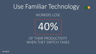 WORKERS LOSE
OF THEIR PRODUCTIVITY
WHEN THEY SWITCH TASKS
#msdk10
 