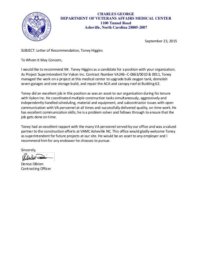letter of recommendation for building superintendent letter of recommendation for construction superintendent